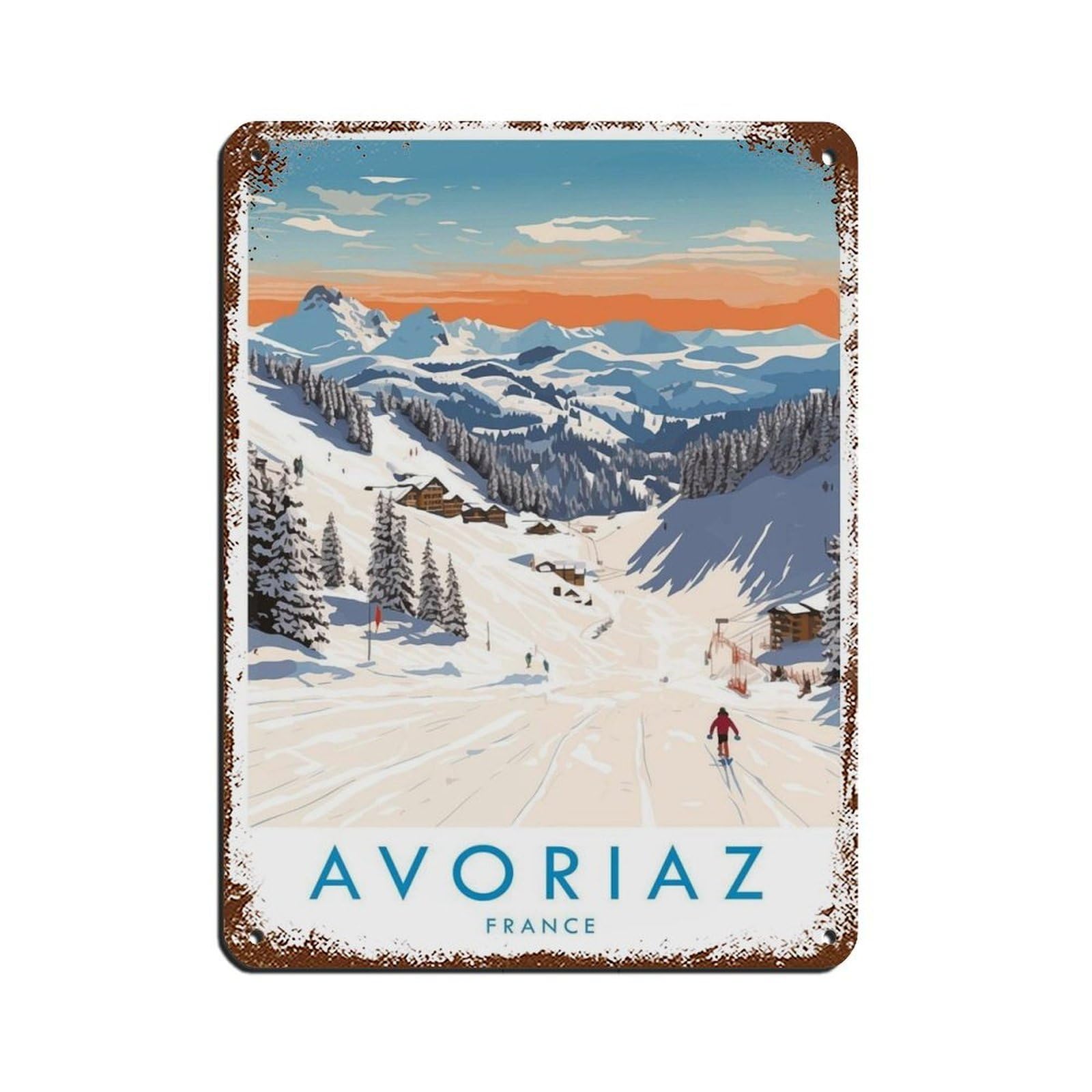 Avoriaz Travel Poster, France, Travel Decor Tin Sign Vintage Metal Pub Club Cafe Bar Home Wall Art Decoration Poster Retro 12x16inch(30x40cm)
