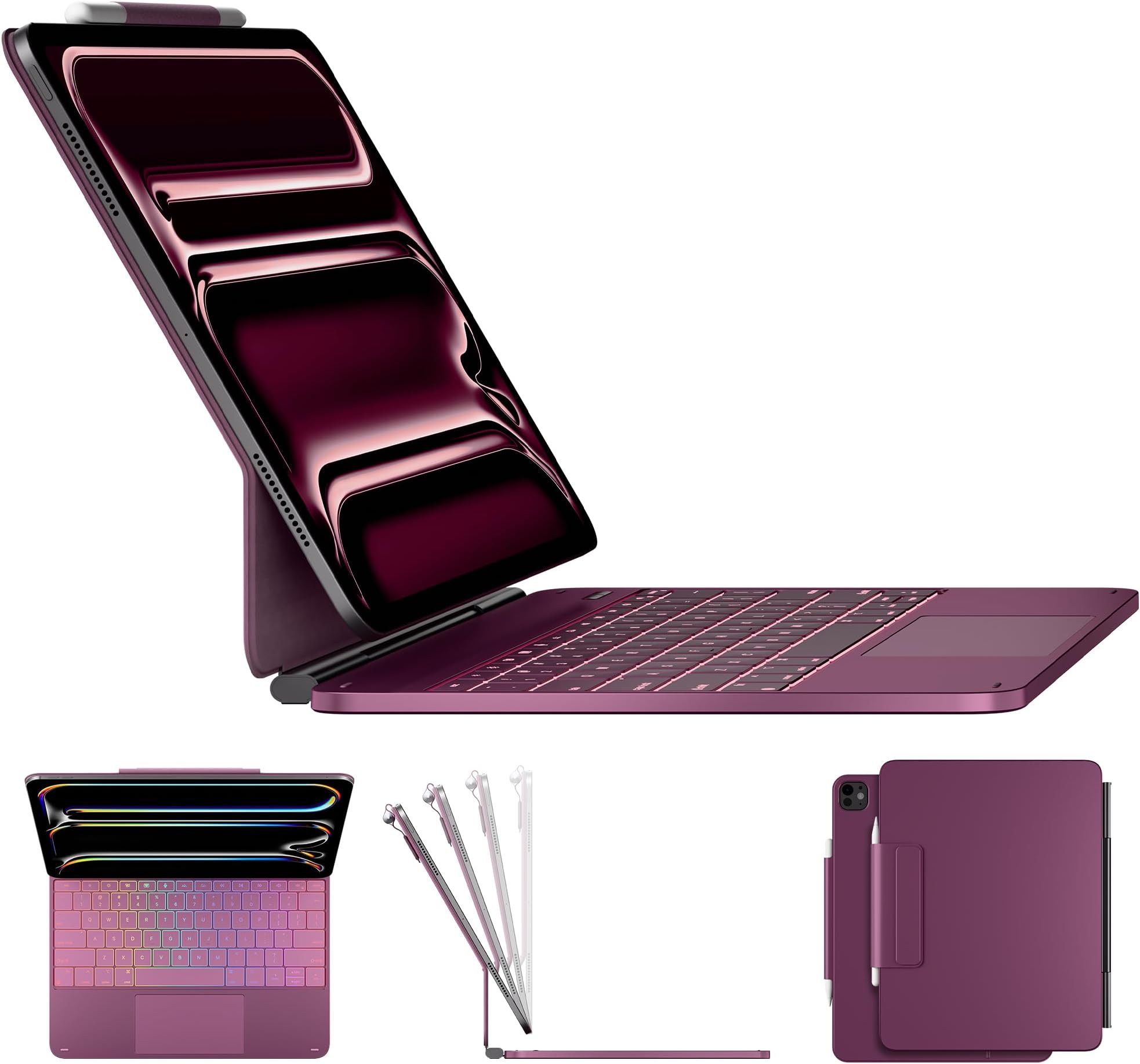 Keyboard Case for iPad Pro 13-inch (M5 2025 / M4 2024), Magic Keyboard with 11 Colors Backlight, Keyboard Case with Pencil Holder, Multi-Touch Trackpad, Easy-Set Magnetic Stand, Raspberry