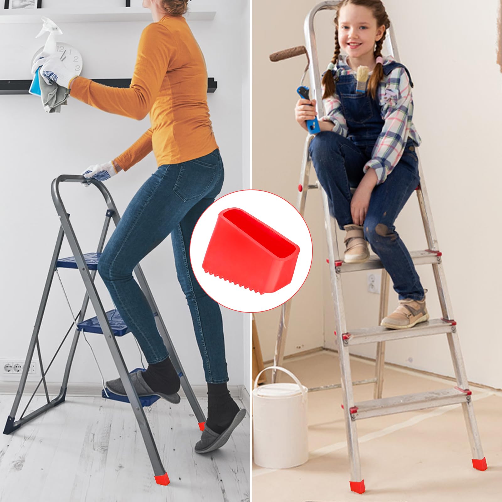 Uniwersalne gumowe nóżki do drabin, 50 x 20 mm, 4 sztuki, zapasowe nakładki na drabinki, antypoślizgowe nóżki drabiny, stopki, nakładki ochronne do drabiny