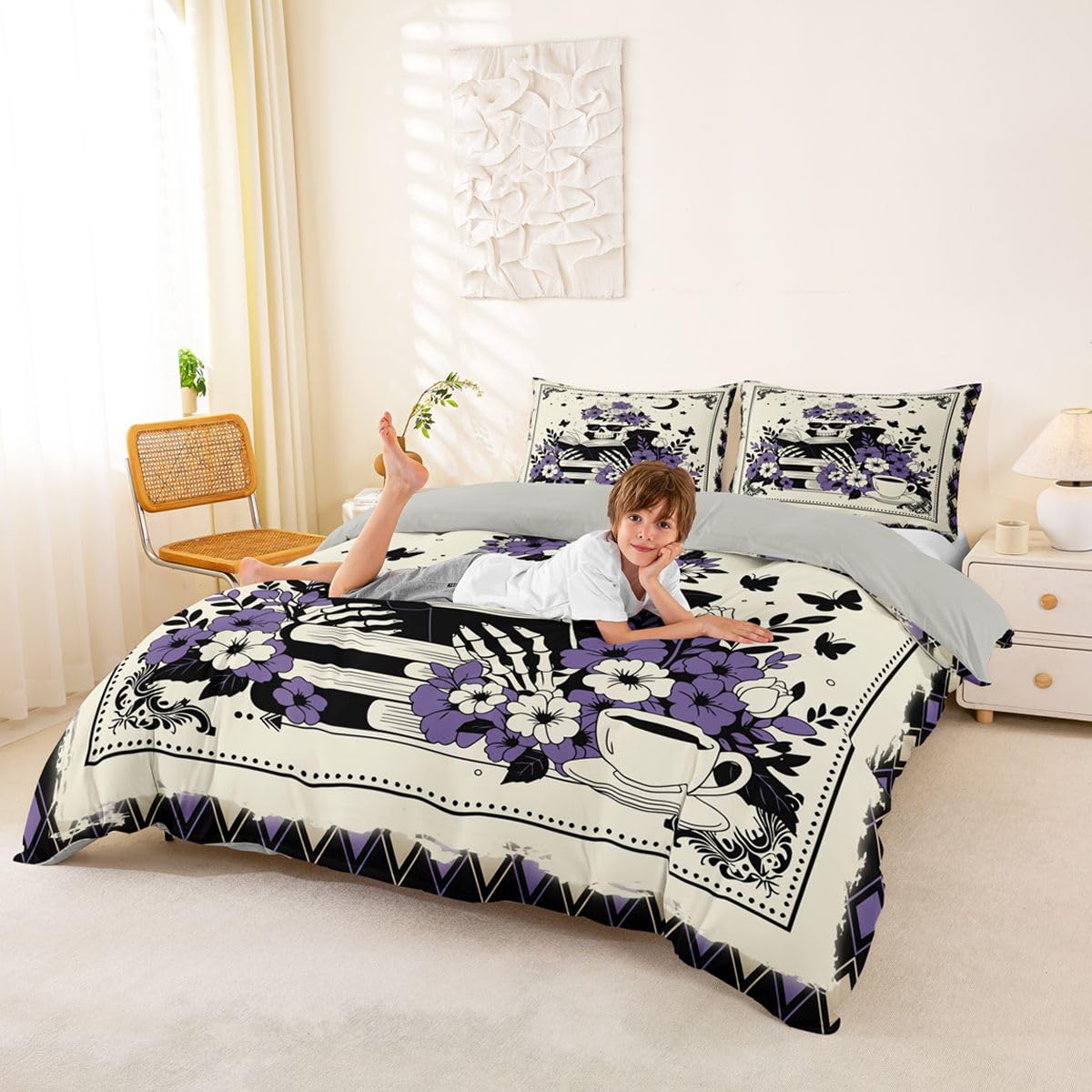 Homewish Copripiumino per letto super king size con 2 federe con teschio