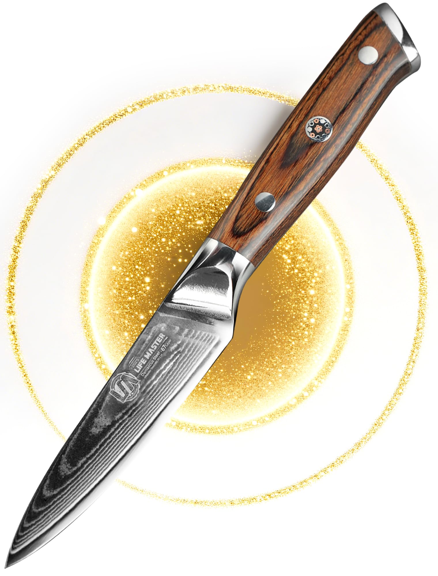 Damascus Paring Knife - Collectible 3.5 Inch Utility Knife with Pakkawood Handle, Japanese High Carbon Steel Blade, Small Fruit & Vegetable Knives for Kitchen, Outdoor, Camping, or Gift Use