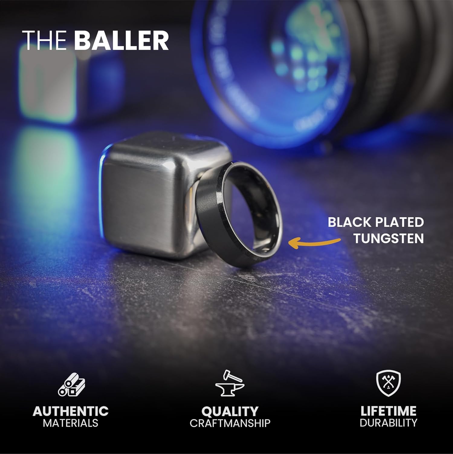 Manly Bands: Mens Black Plated Tungsten and Black Zirconium Wedding Bands and Rings - Comfort Fit and Stylish Black Rings for Men, Free Silicone Ring Included - Image 3