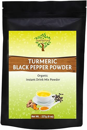 SunNature Curcumina de cúrcuma (Haldi) con pimienta negra en polvo 8.01 oz (8 onzas)  Mezcla de bebida instantánea orgánica  Suplemento natural Té