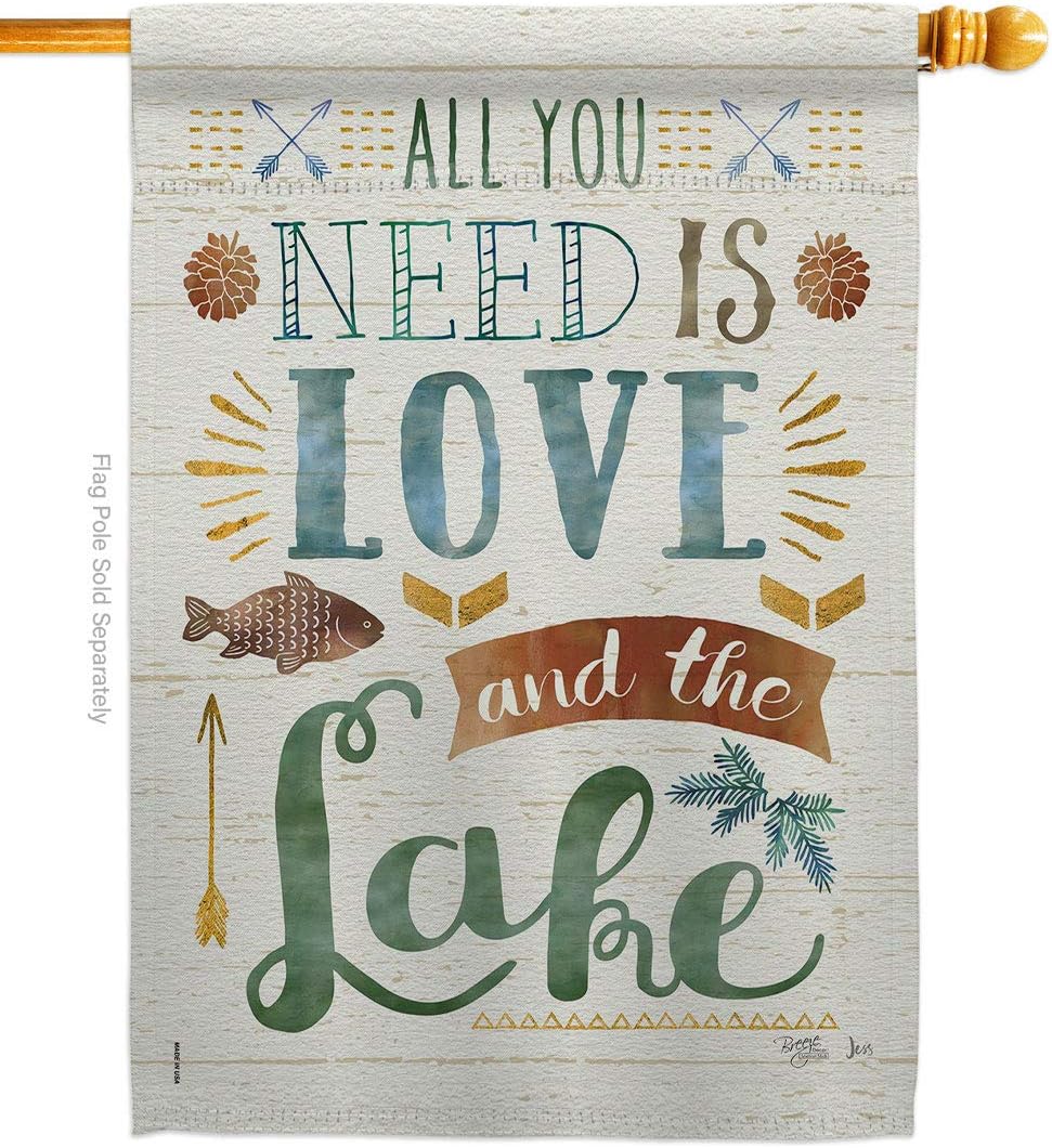Breeze Decor OU-H-109050-IP All You Need is Love and Lake Nature Everyday Outdoor Impressions Decorative Vertical House Flag, 28"x 40", Multicolor