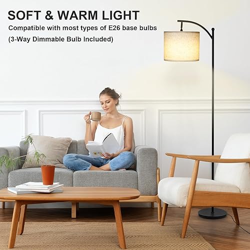 Miniatura 5 de Lámpara de pie para sala de estar, lámpara de pie regulable alta con pantalla de lino, lámparas de pie modernas con interruptor de pie para sala de