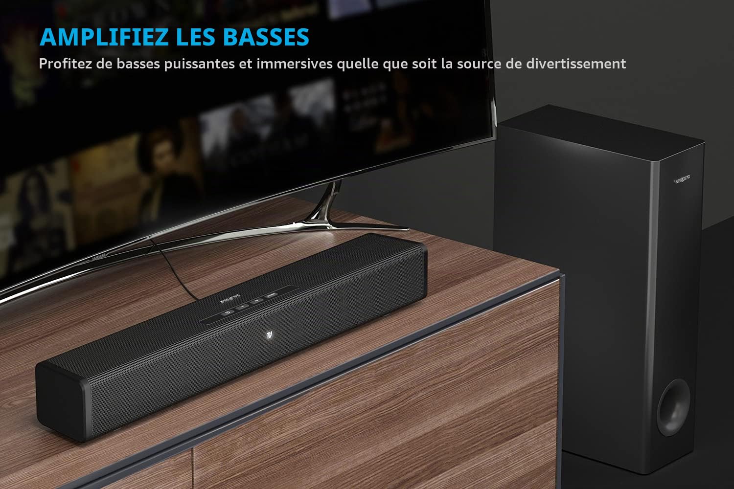 CREATIVE Stage 360, Barre de Son avec Caisson de Basses pour TV, PC avec Atmos, Son Surround, HDMI Arc/2.0, Bluetooth, Entrée Optique, Télécommande IR