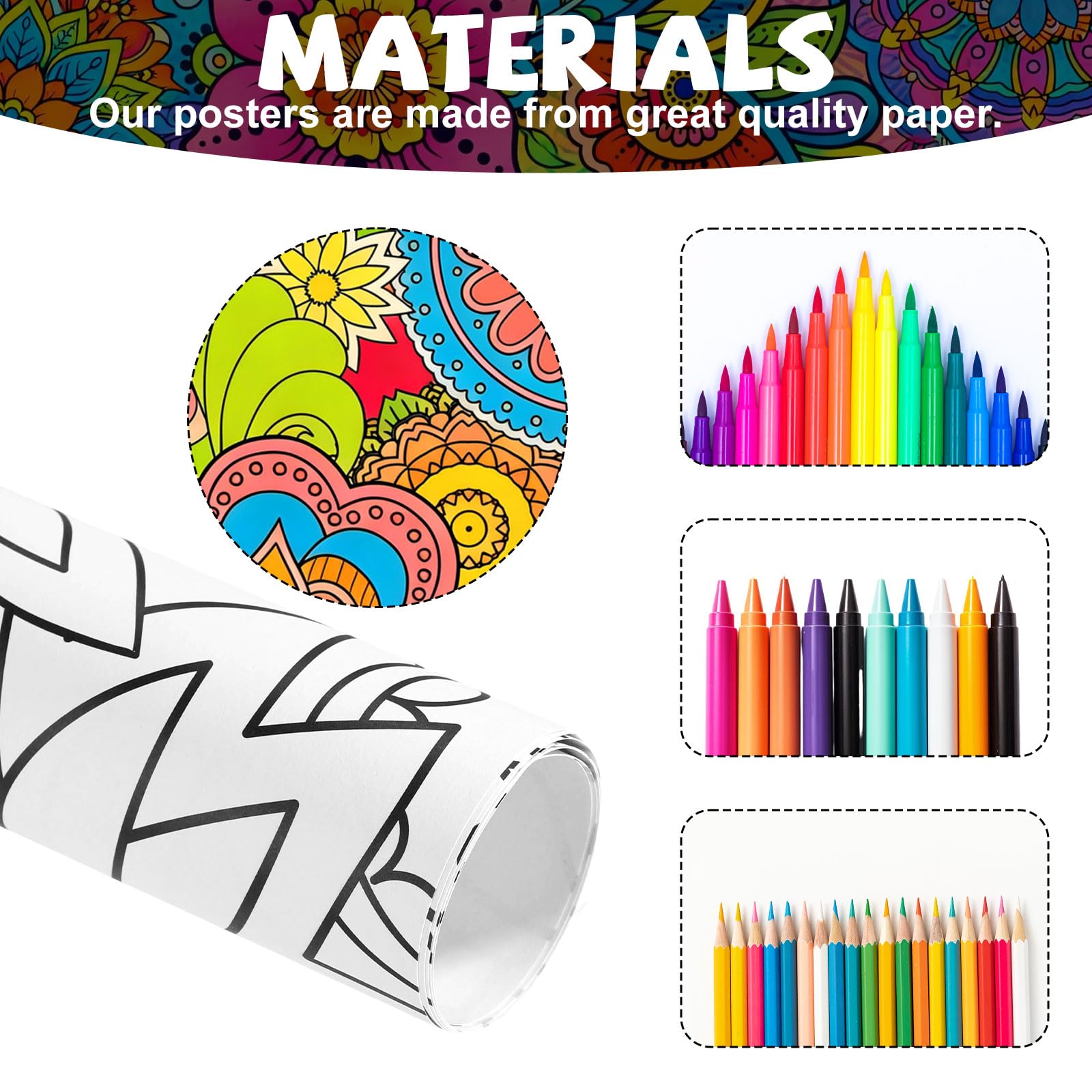 Penitue 2pcs Jumbo Mandala Coloring Posters, 100x60cm/39.37x23.62in Large Motivational Coloring Posters Giant Poster for Kids Adults Teens Art Craft Wall Party Supplies (Style 3) - 3