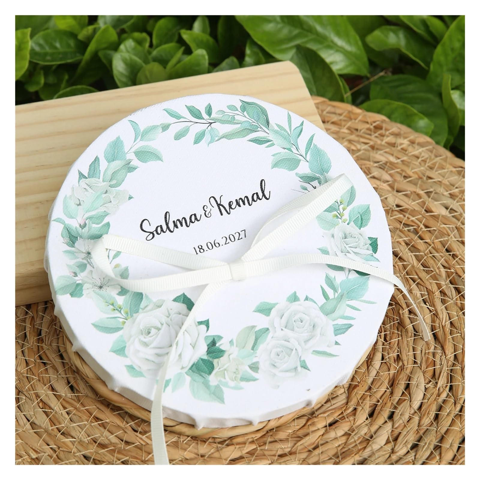 Ringkissen Holz Individueller Eheringhalter Aquarell Blumen