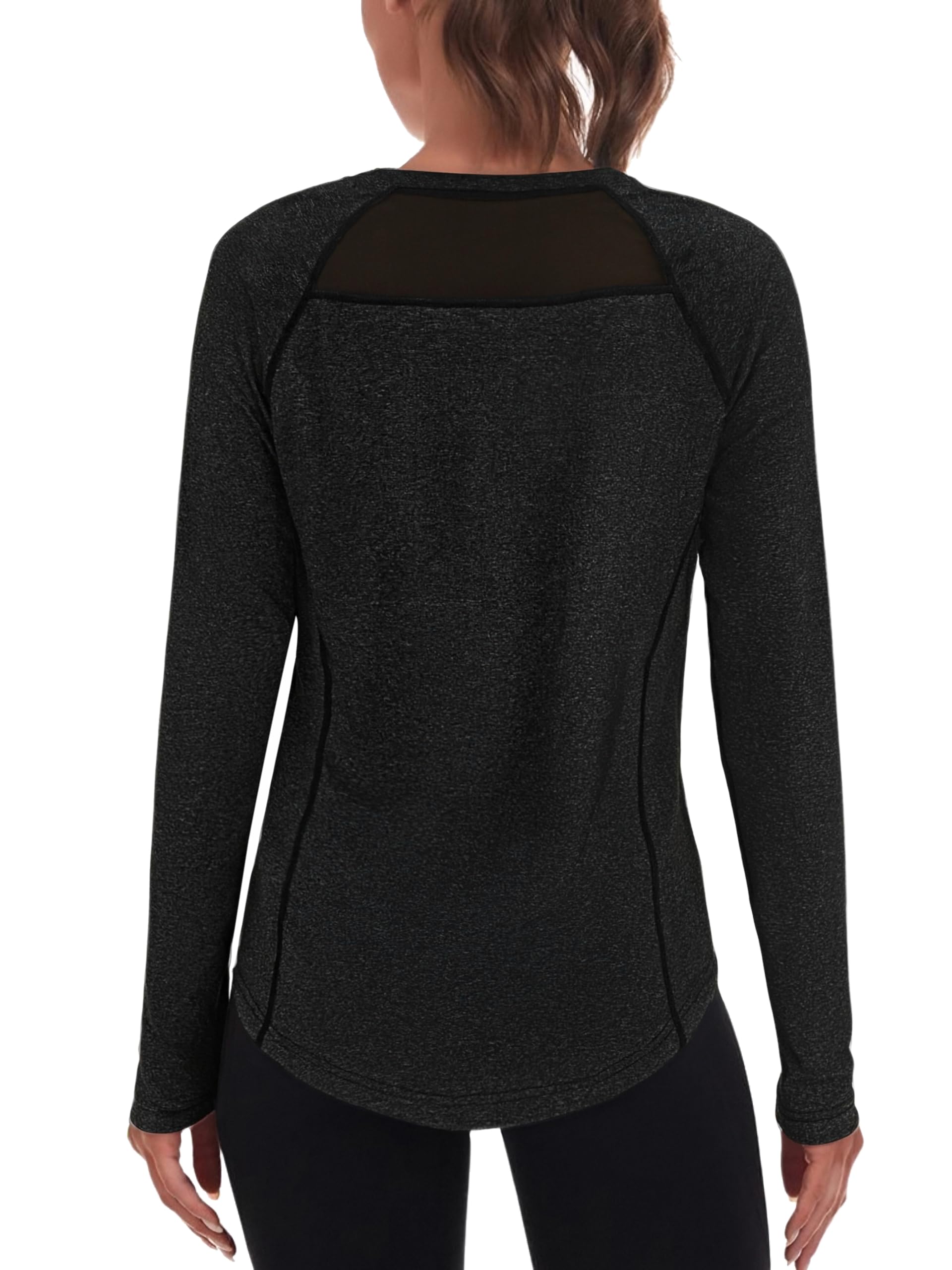 Wayleb Damen Langarmshirt Sport Rundhals Mesh am Rücken Belüftend Basic Top für Intensives Workout und Fitness Training Shirt S-XXL