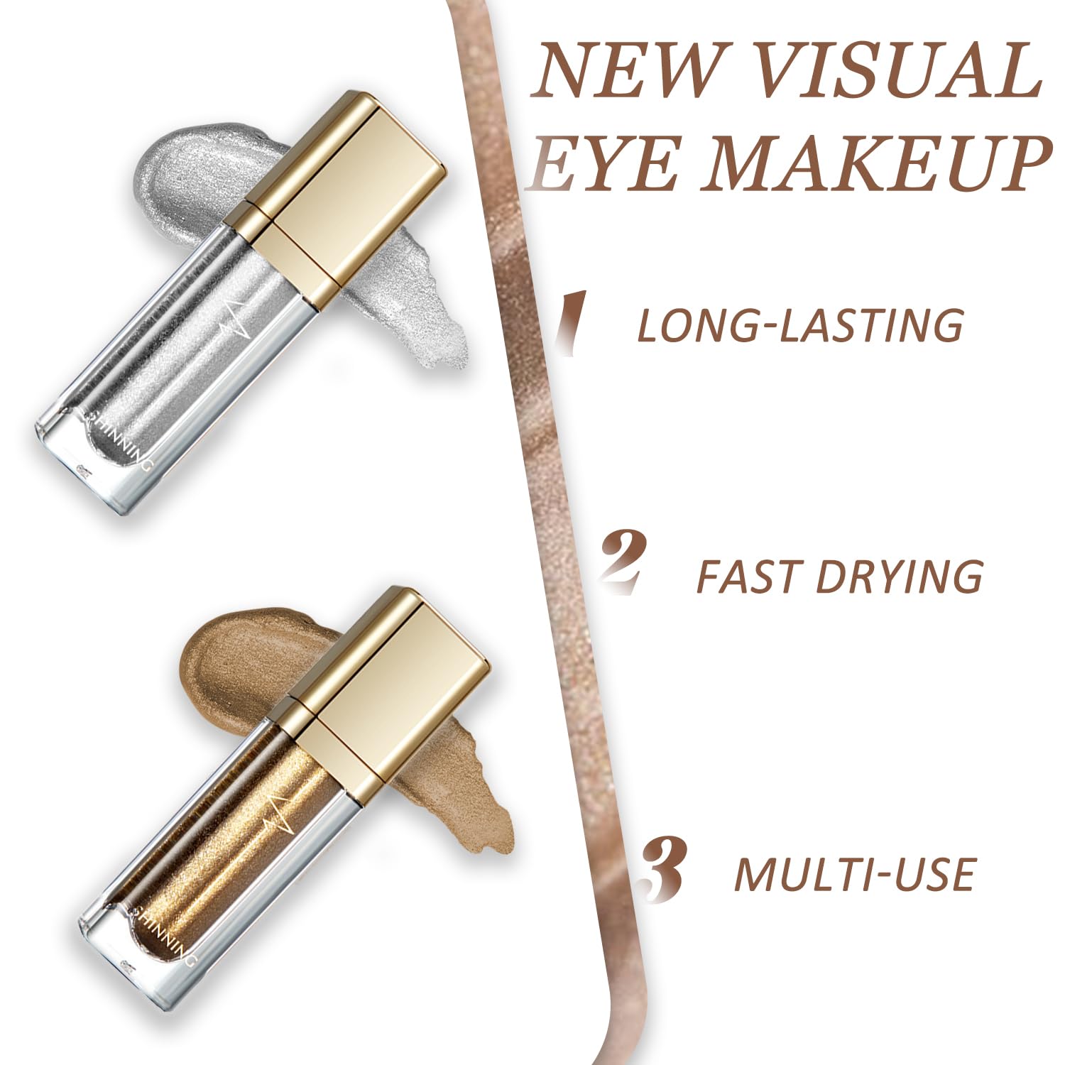Metallic Liquid Eyeshadow Set including Glitter Gold & Starry Silver, Long-Lasting, Waterproof, Smudge-Proof - Image 4