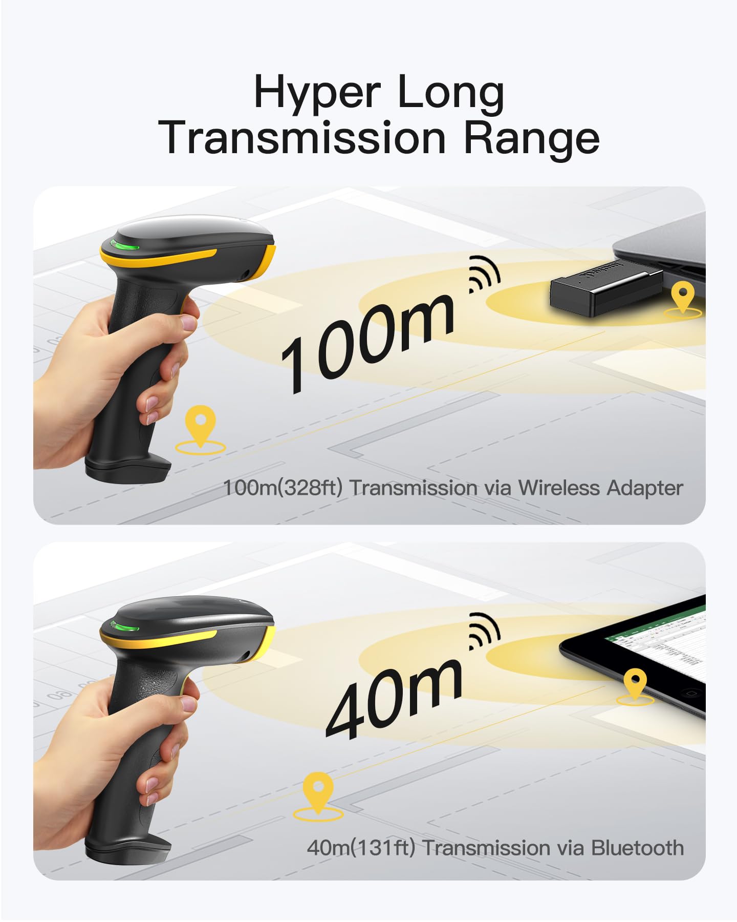 Inateck Lettore Codici a Barre 2D Wireless con Base di Ricarica, BCST-36 | 1D 2D QR, Bluetooth 2.4G USB, 2600mAh, Base Ricarica, APP AI SDK, 3 Modi Scansione, Compatibile Windows Mac Android