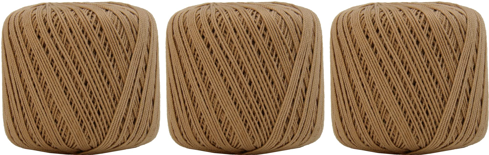 ThreadArt 100% Cotton Crochet Thread Size 3, 3 Ball Pack, Light Brown 33
