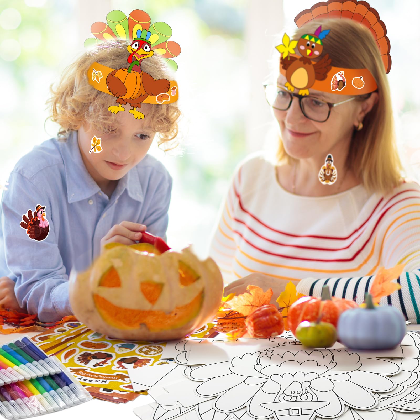 24 Sets Thanksgiving Turkey Craft Kits - DIY Fall Classroom Activities With Plates & Paper Cutouts For Kids