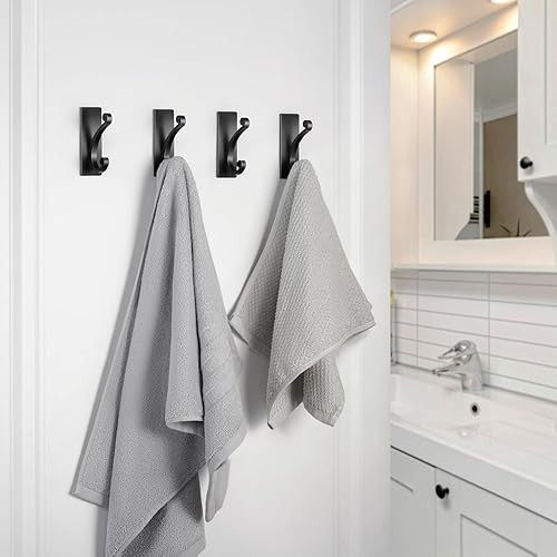 Miniatura 6 de Gancho adhesivo de pared para toallaabrigo, extra adhesivo de 10 libras, acero inoxidable, para baño o ducha, color negro mate, paquete de 14