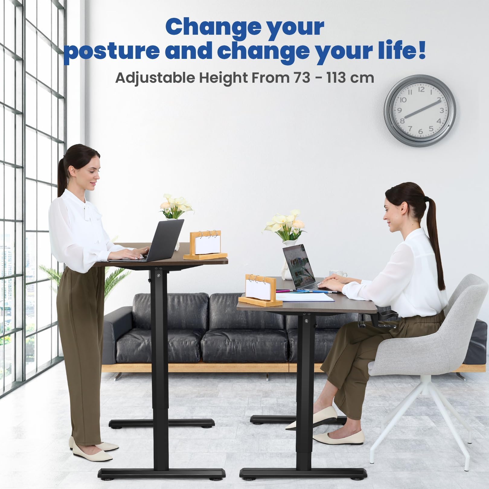 Himimi Scrivania Regolabile in Altezza 110x60 cm, Scrivania Regolabile in Altezza Elettricamente, Tavolo Ergonomico da Lavoro in Piedi-Seduto con 4 Memorie Funzionali, Scrivania per Computer