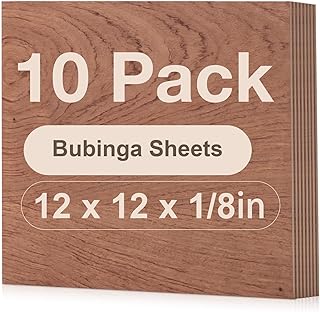 ROBOTIME 10-Pack Bubinga Plywood for Laser Cutting - 12 x 12 x 1/8 Inch Laser Engraving Blanks - Unfinished Wood for Crafts