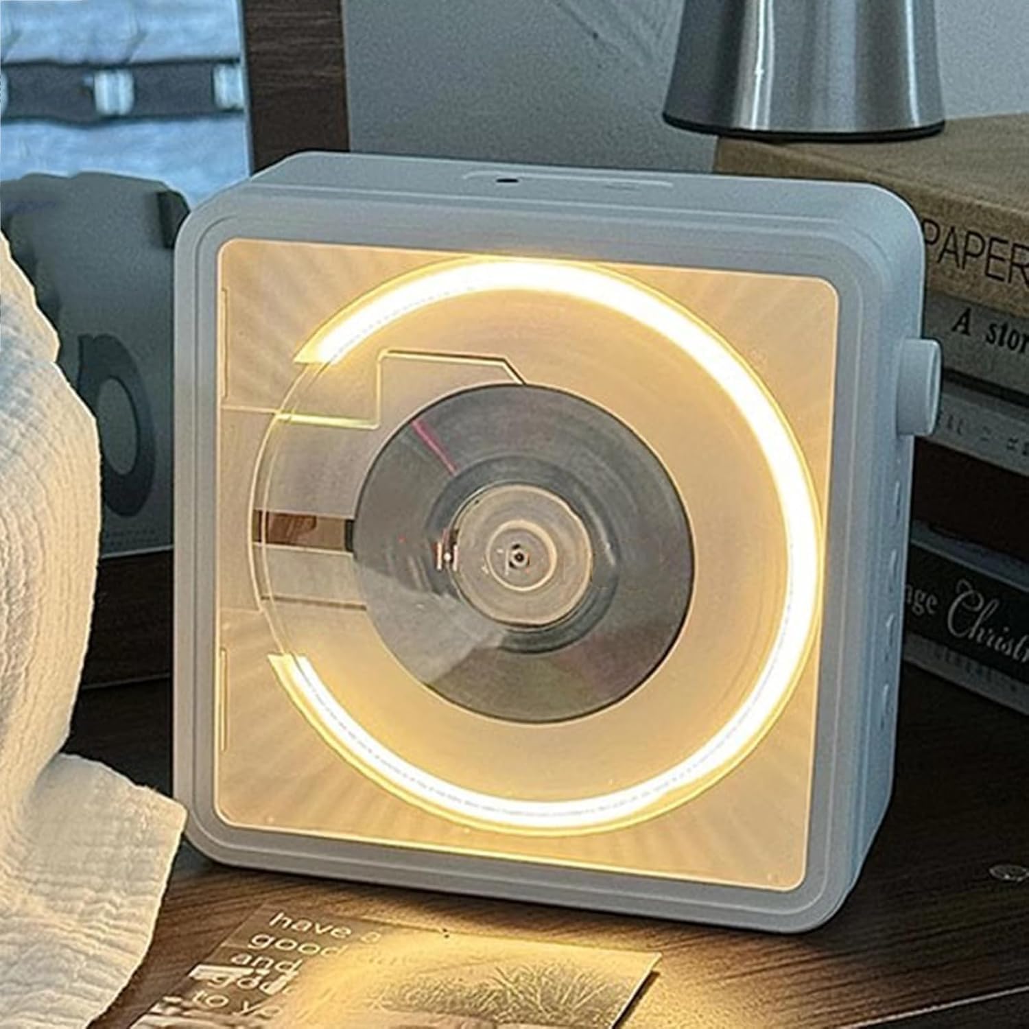 Lecteur CD Bluetooth avec 4 lumières d'ambiance – Cadre de musique numérique pour CD et streaming, prend en charge CD/MP3/WMA, sortie audio pour la décoration de bureau à domicile