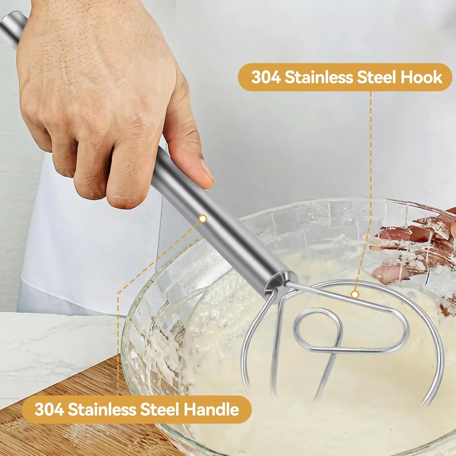 Danish Dough Whisk Stainless Steel Hook Dutch Baking Tool Bread Sourdough Mixer for Pizza Pastry Cake Batter Making - Image 7