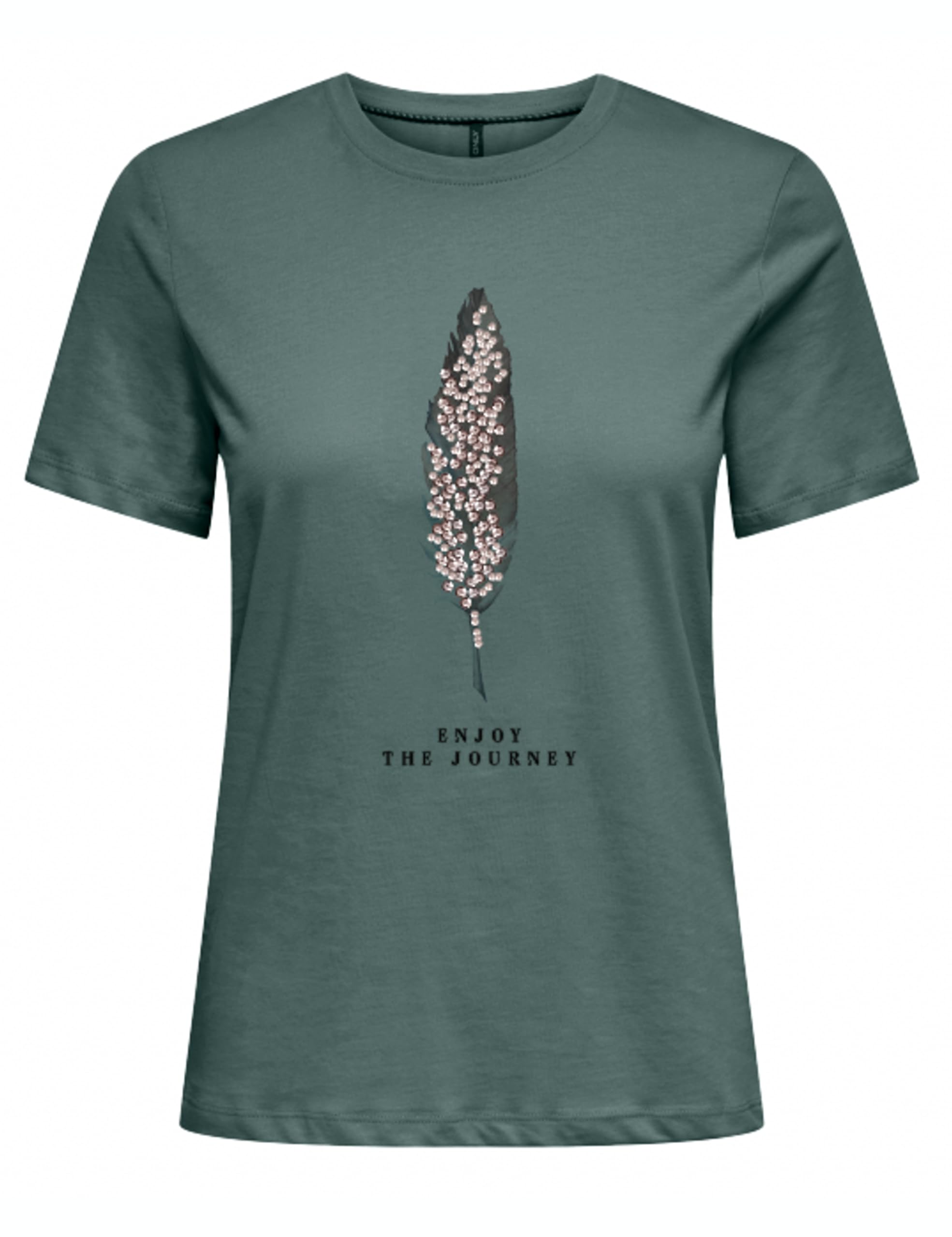 ONLY Onlkita Life Reg S/S Plume Top Box JRS, Balm Green/Print: Enjoy, M