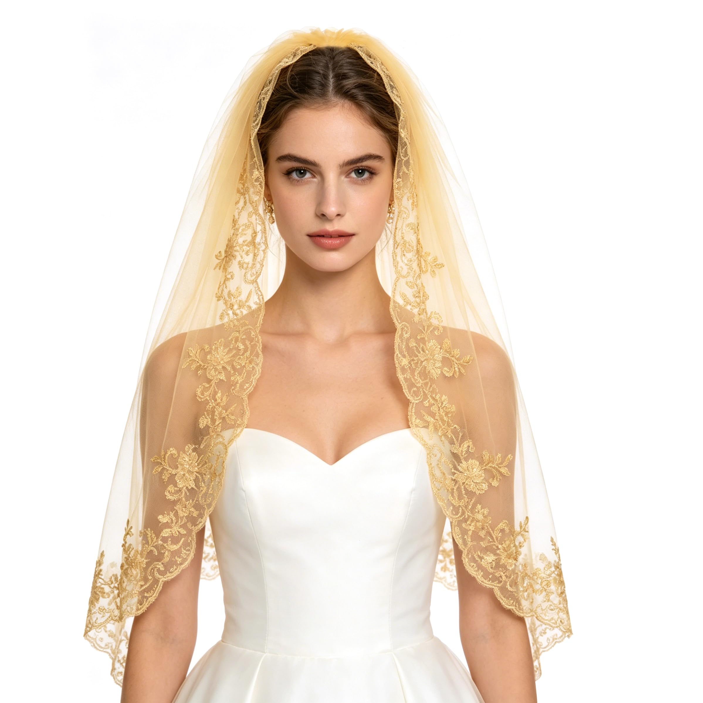 Voile de mariée pour femme avec peigne et paillettes, voilette de mariage légère avec motif délicat, voile musulman monocouche pour mariage et église