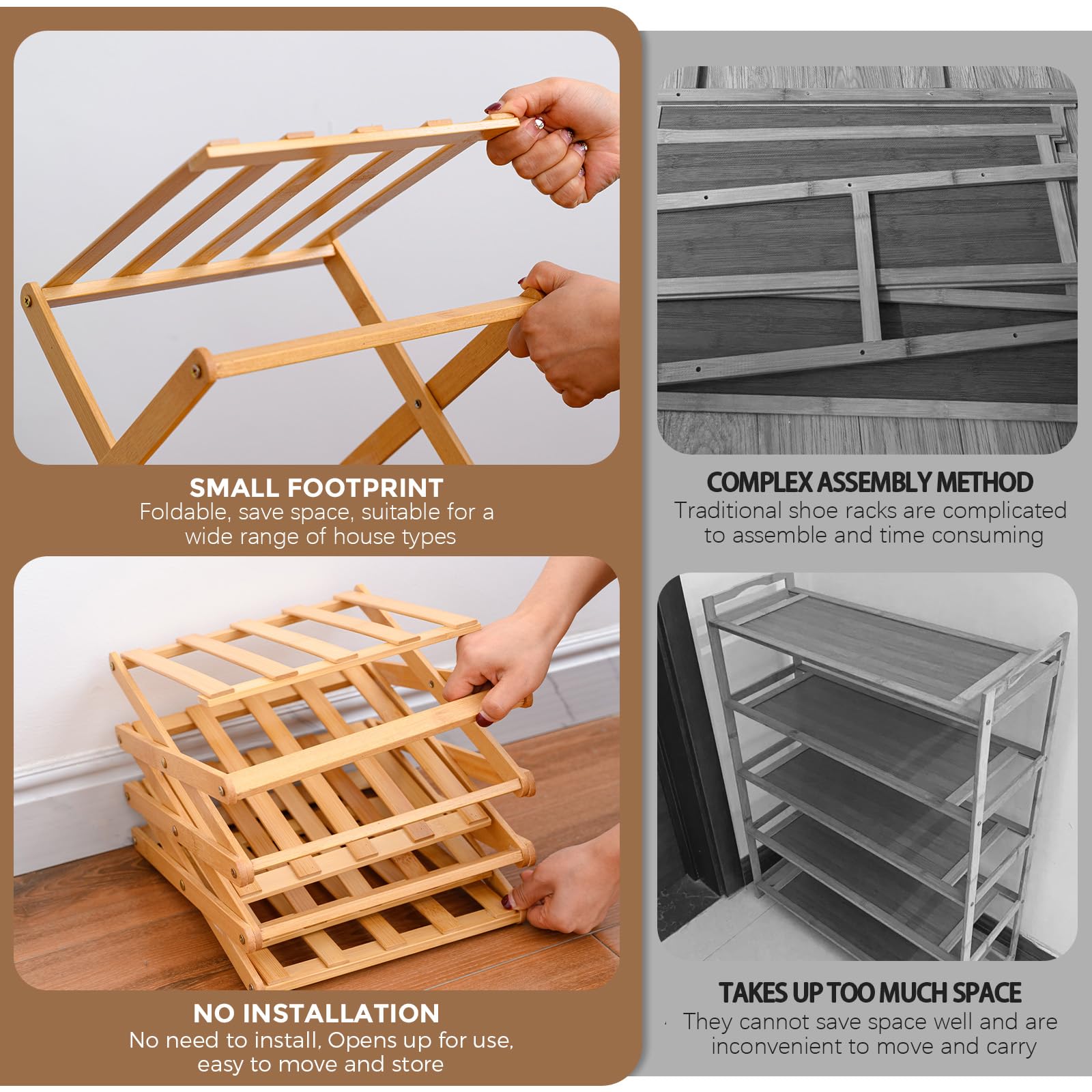 Hafuvool 4 Tier Bamboo Foldable Shoe Rack Small - Image 4