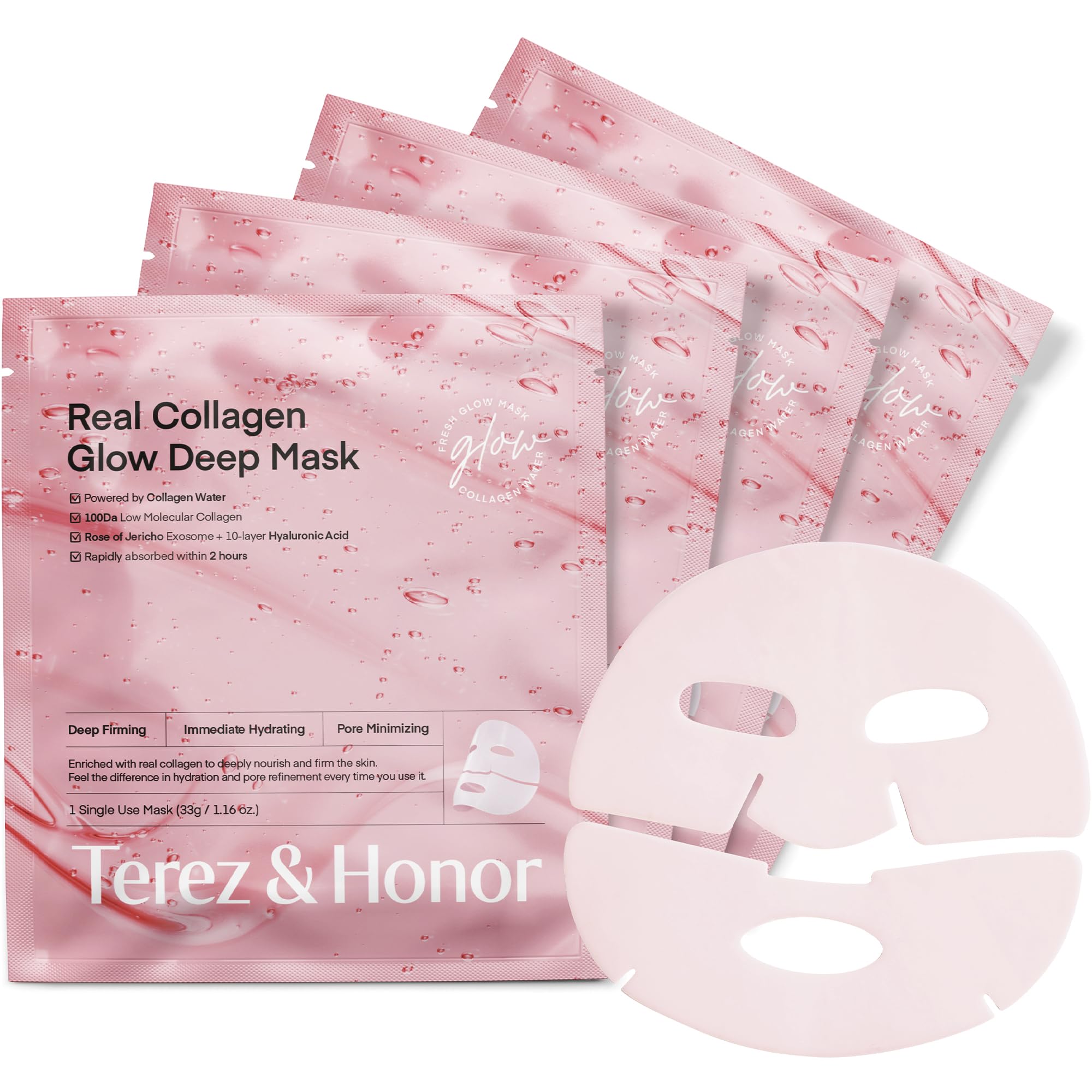 TEREZ & HONOR Korean Face Mask Night Collagen Glass Face Mask for Deep Hydration Firming and Radiant Molecular Biocollagen Mask for Sensitive Skin