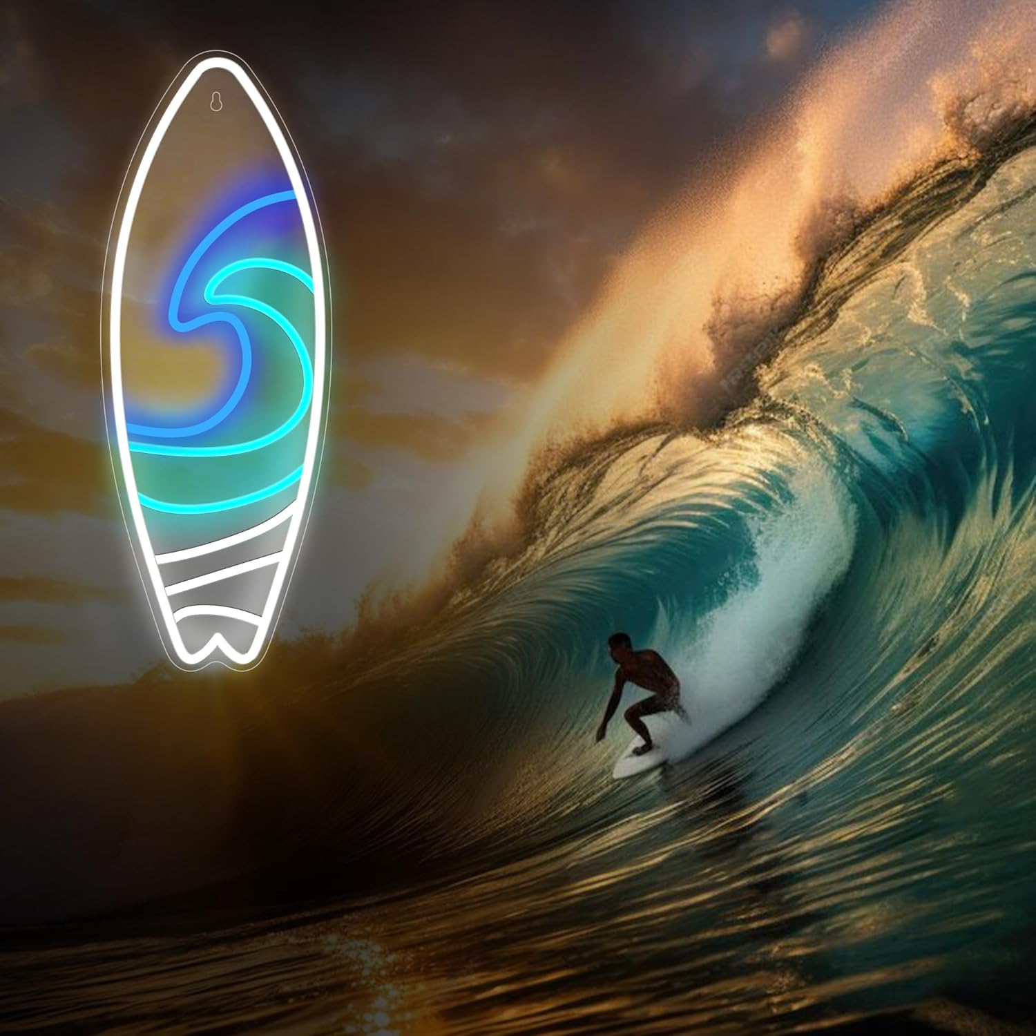 CoolGift Mart Surfboard Neon Sign, Dimmable LED Beach Wave Neon Signs USB Powered, Decorations for Man Cave Home Summer Beach Restaurant Bar Bistro Club, Gifts for Surfers