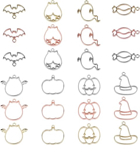 EXCEART 24 dijes de bisel abierto con temática de Halloween, marco hueco con lazo, colgante espeluznante de Halloween para joyería DIY