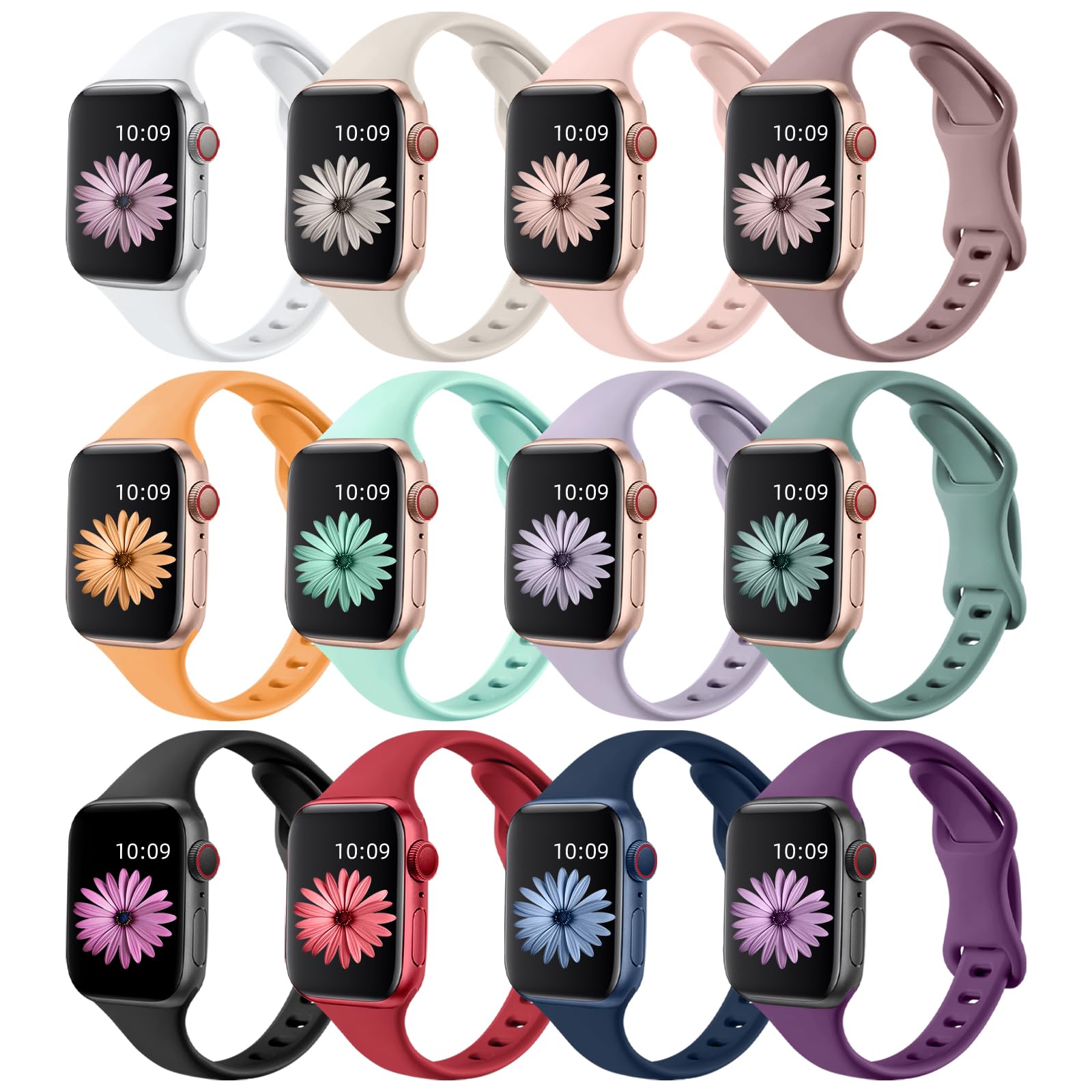lerobo 12 pack bands compatible with apple watch band 38mm 40mm 41mm 42mm 44mm 45mm 49mm,slim thin replacement silicone sport strap for iwatch band ultra/ultra2 series 9 8/7/6/5/4/3/2/1/se/se2
