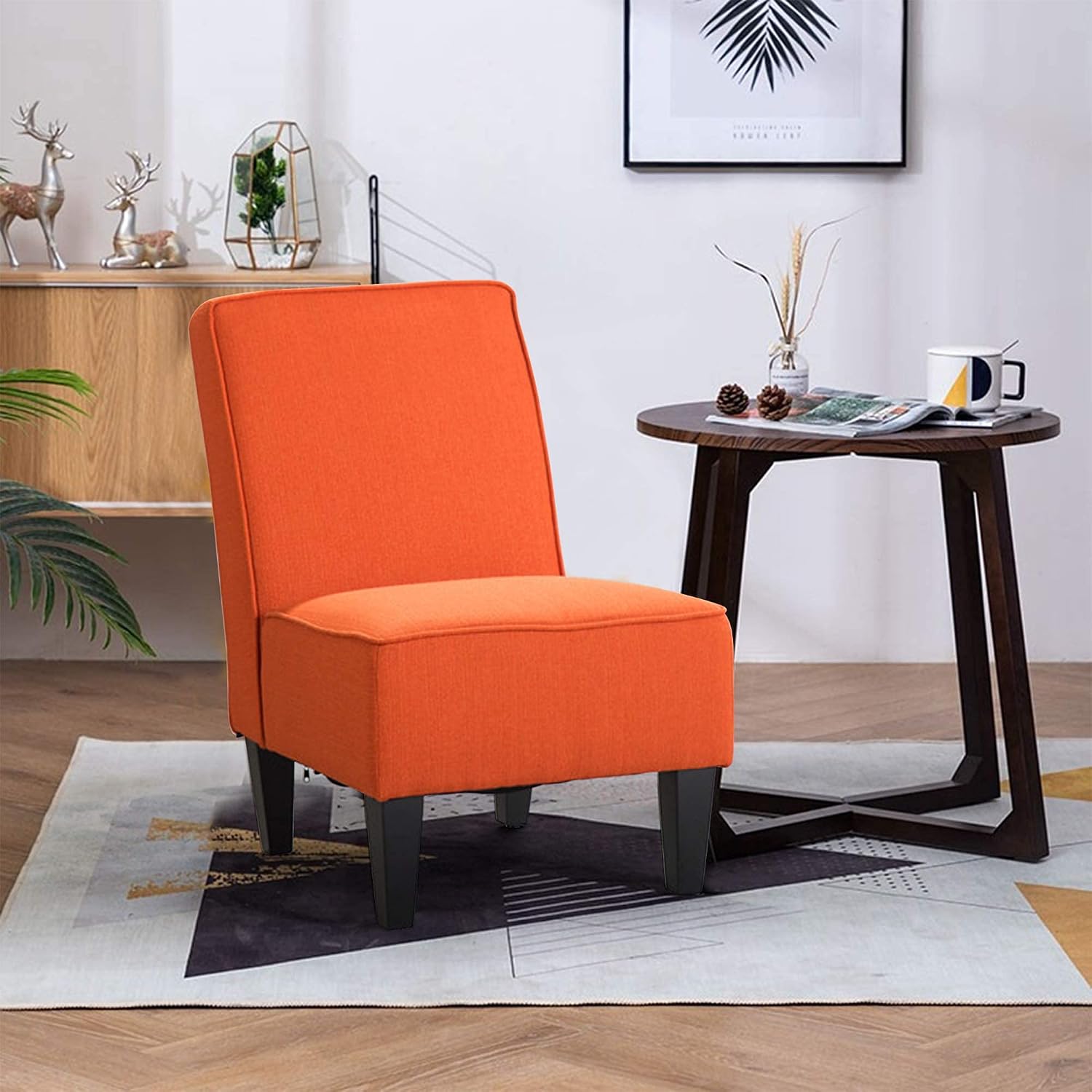 Armless Accent Chair Living Room Chairs Upholstered Chair (Orange)
