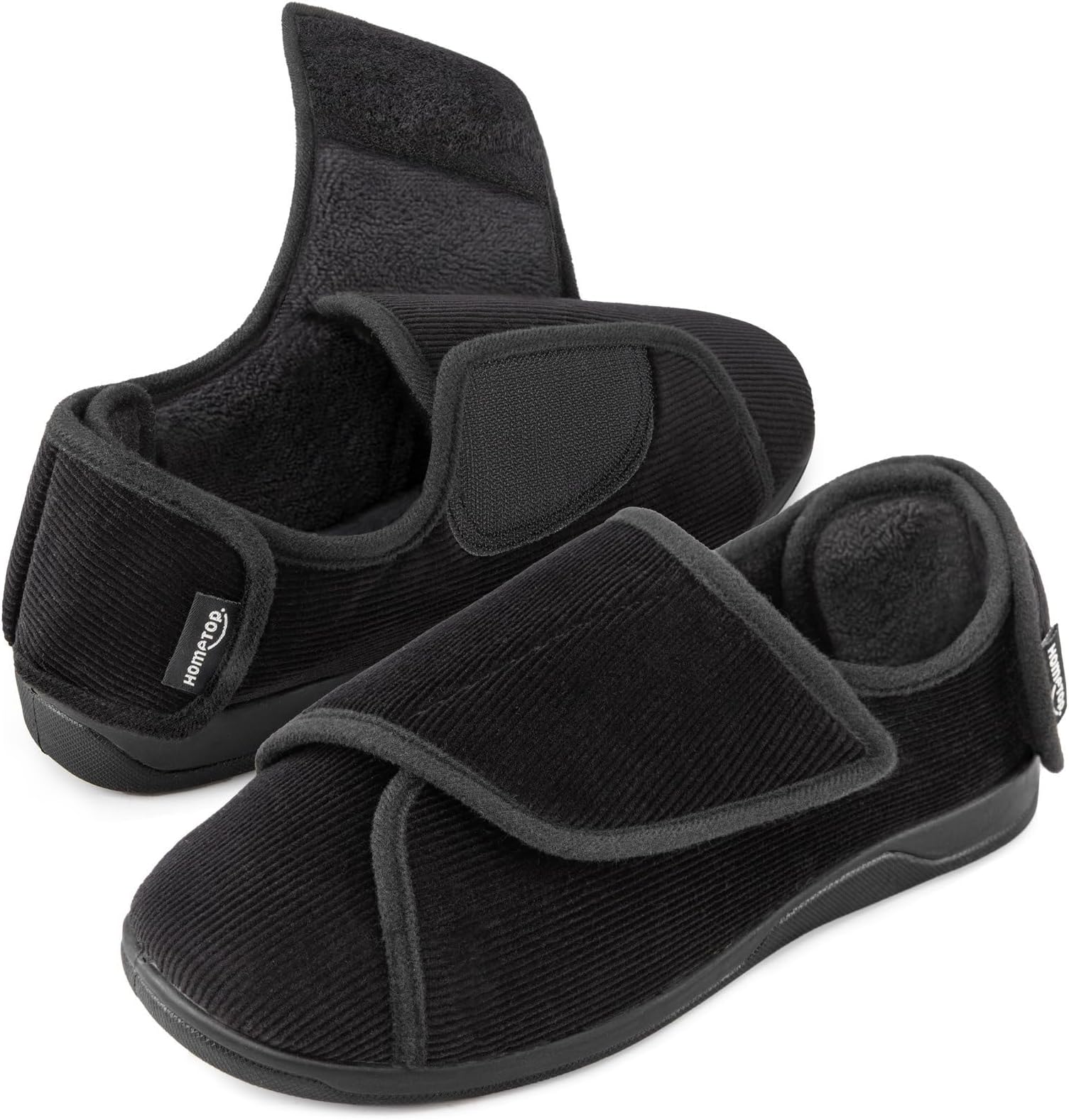 Men's Corduroy Slippers Comfy Adjustable Hook and Loop Memory Foam Wide Indoor House Shoes