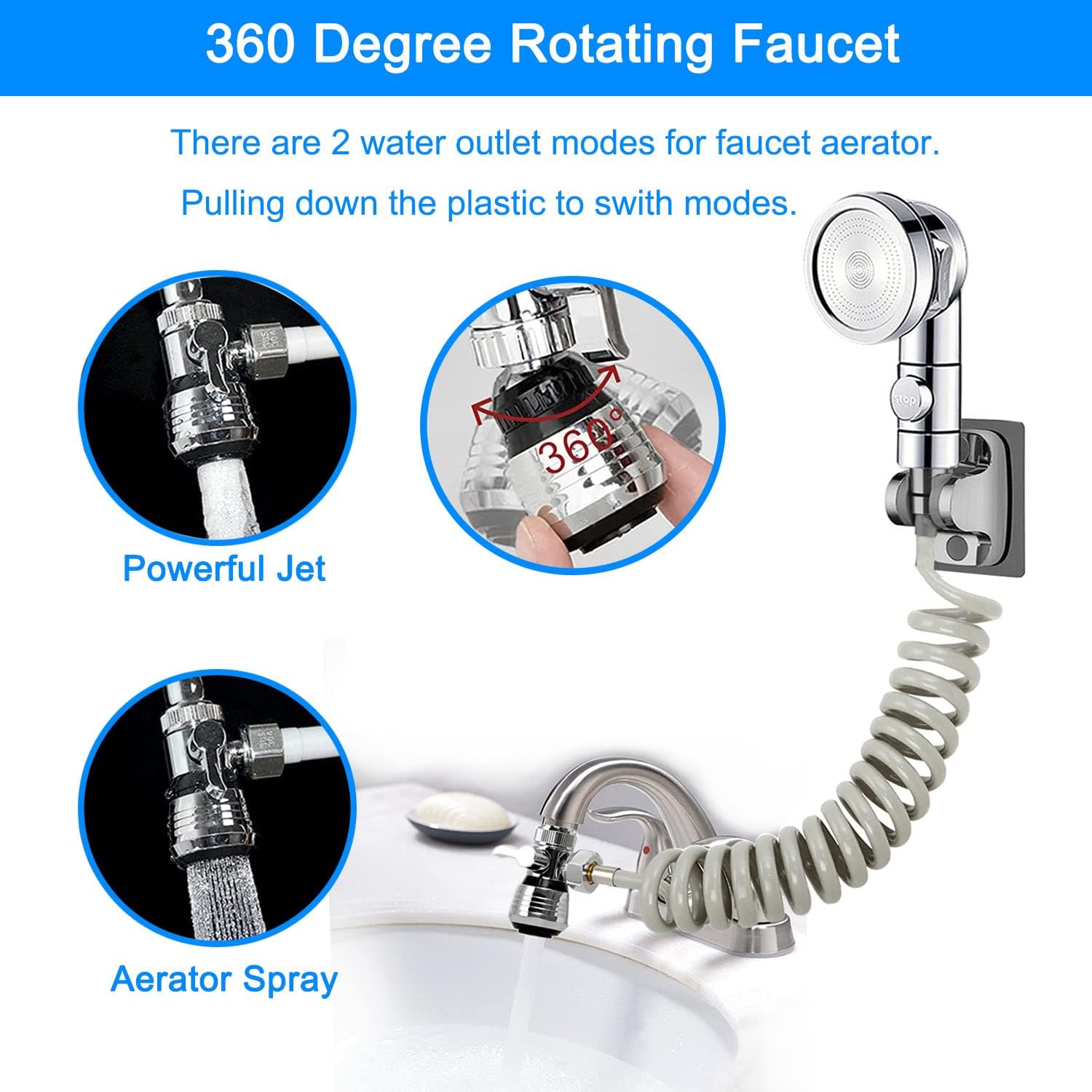 Sink Faucet Sprayer Attachment,Sink Shower Sprayer Attachment Set To Tub Faucet,ON/OFF Shower Head with (5 adapters),Sink Extension Hose Sprayer for Laundry Bathroom Kitchen