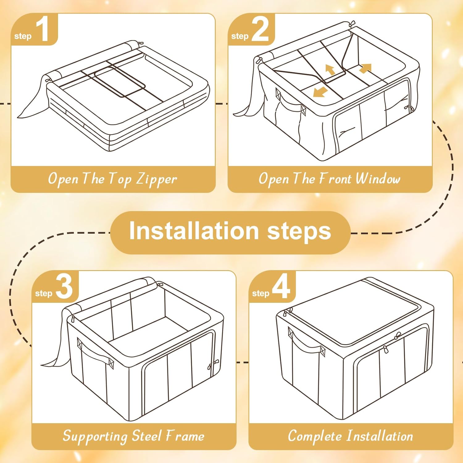 3 Pack Clothes Storage Bins with Metal Frame,Foldable Storage Bin with Lid for Clothes,Stackable Cotton Linen Fabric Organizer Set with Carrying Handles and Clear Window(Grey Checkered, 66L)
