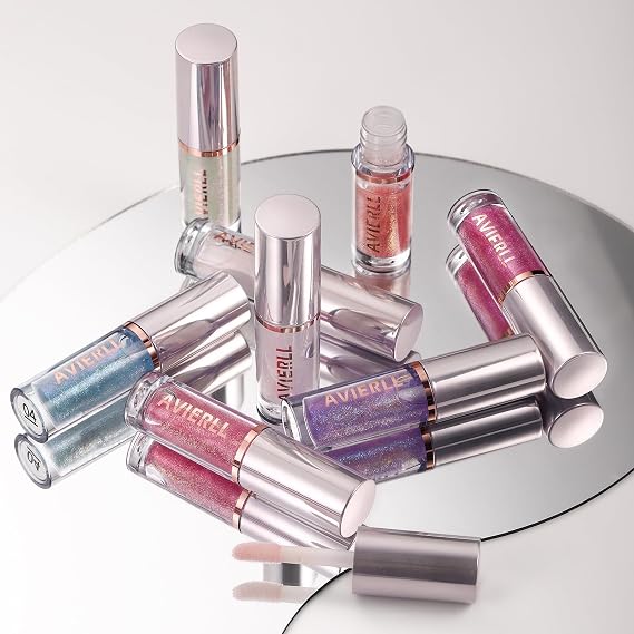Glitter Lip Gloss, Sparkling Iridescent Lip Gloss Moisturizing Hydrating Shimmer Lip Oil, Long Lasting Glitter Pink Liquid Lipstick Holographic lip Makeup