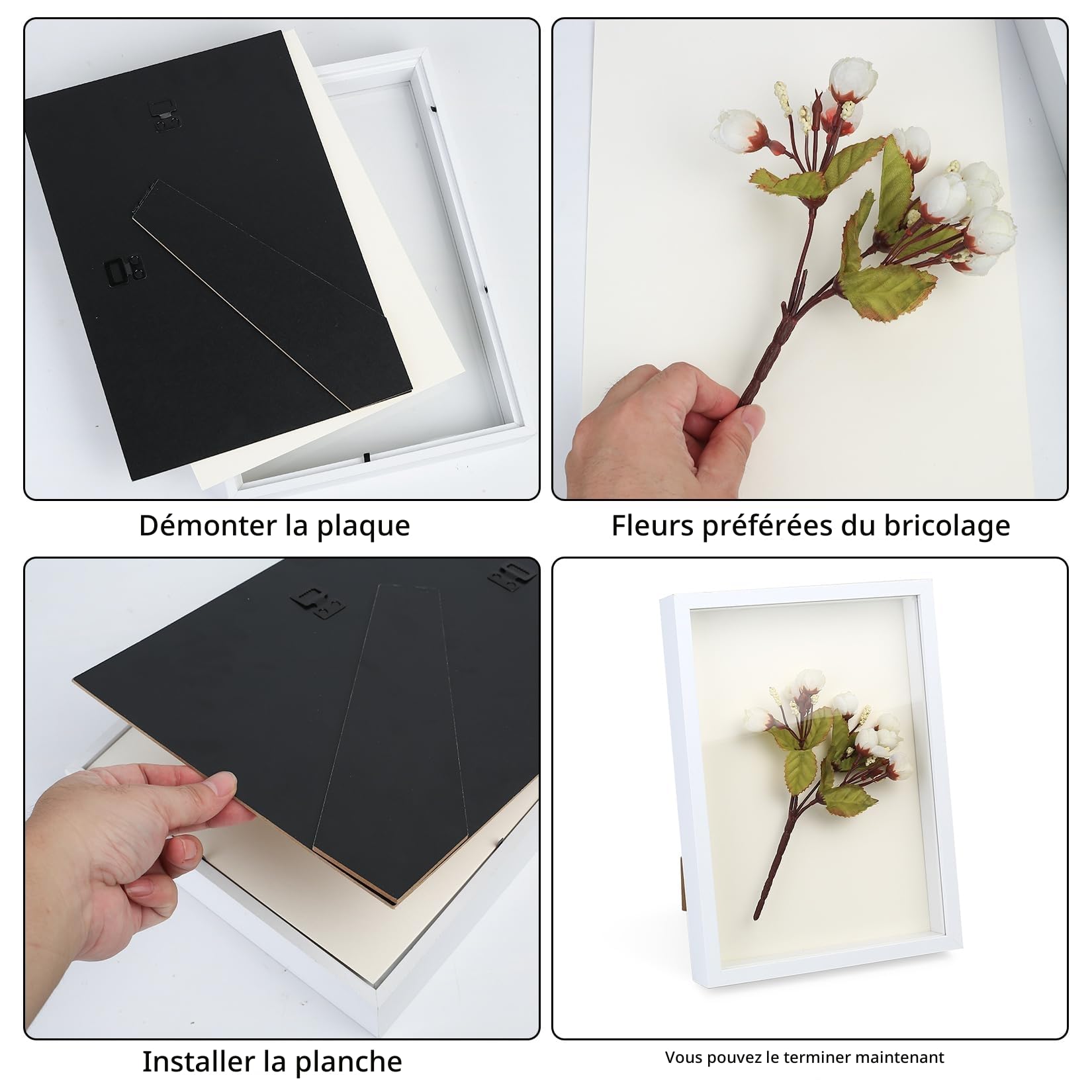 Cadres Photo 3D à Remplir, Cadre Photo A4 Profond à Remplir, Cadre d'Objets 3,5 cm Profonde avec Plaque Acrylique Transparente pour Médailles Photos Cadeaux Fleurs Séchées, Présentoir, 21x29,7 cm