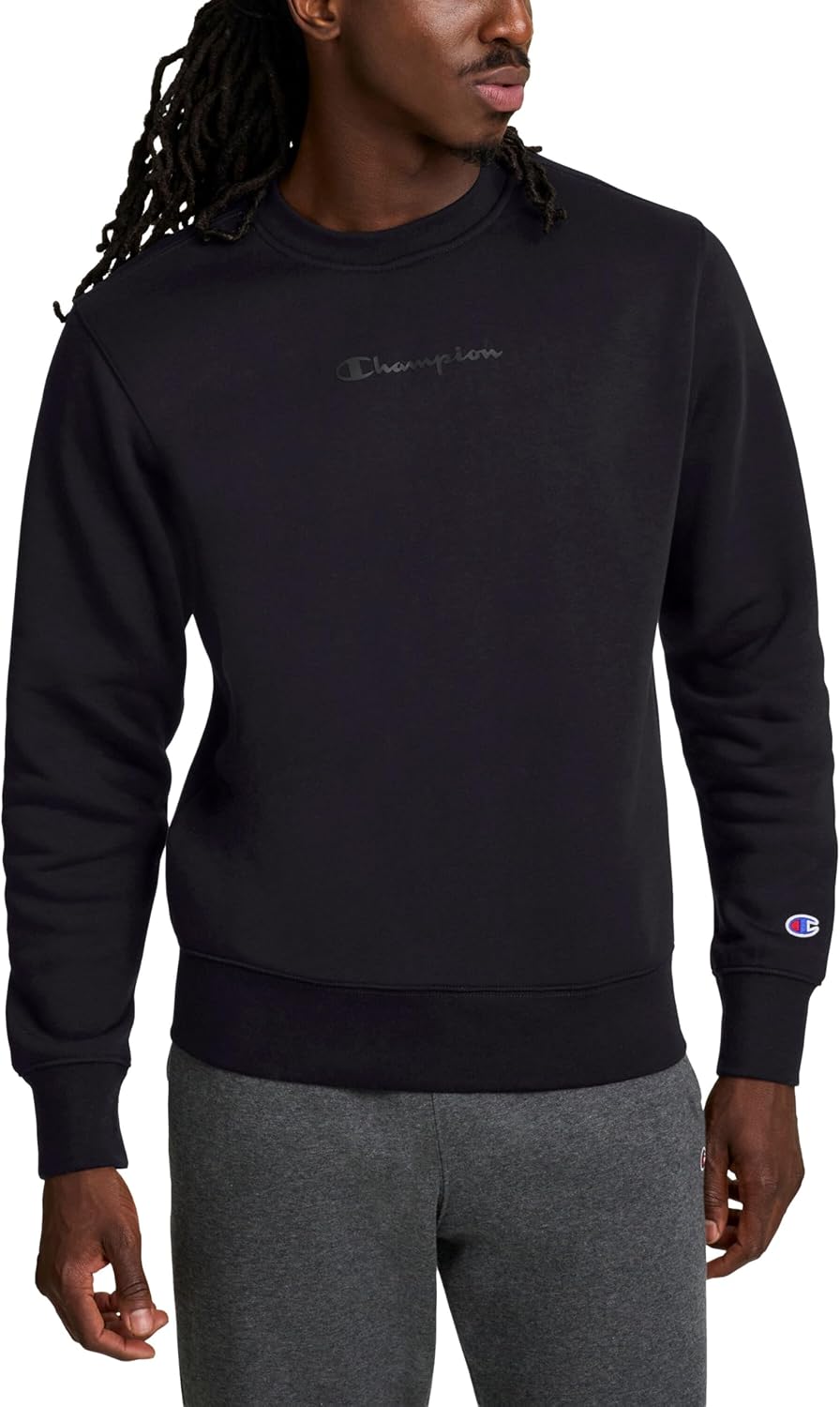 Champion Men's Crewneck Fleece Sweatshirt, Standard Fit, Midweight, Script Logo, Available in Regular and Big & Tall