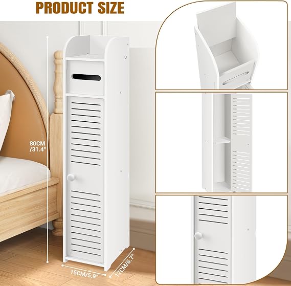 Bathroom Storage Cabinet Bathroom Tall Cabinet, Hidden Storage, Thick Board, for Living Room, Bedroom, Kitchen, Easy to Clean & Install(81H*16L*16W)
