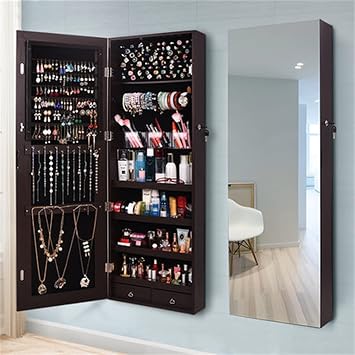 Jewelry Cabinet Full Length Mirror Storage Cabinet Jewelry Cabinet Makeup Cabinet Mirror Bedroom Cabinet Closet Mirror Full Length Mirror Jewelry Cabinet Color Tan, Size 120x37x9.7cm