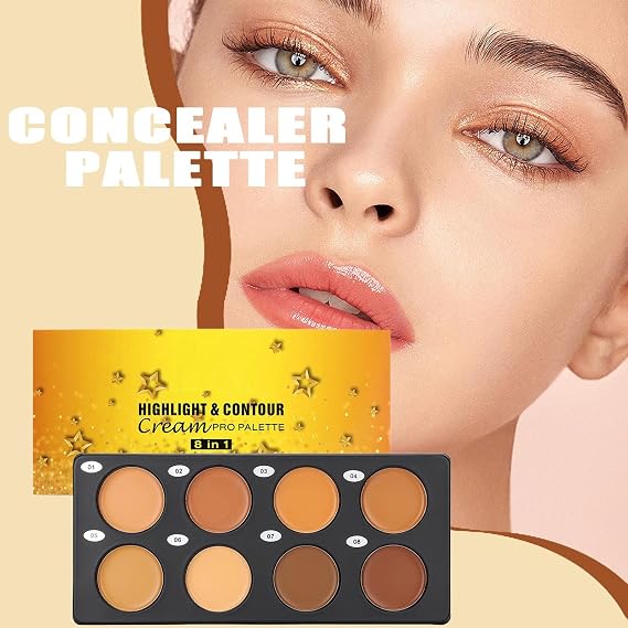 Concealer Palette 8-Shade Long-Wearing Full Coverage Cosmetics | Color Correcting Concealer Palette for Home Dorm Travel Hotel Apartment School