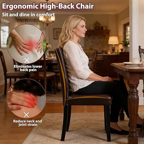 Miniatura 7 de SUPER DEAL Juego de 4 sillas de comedor de piel sintética con patas de madera, resistentes al agua y al aceite, elásticas, sillas de cocina,