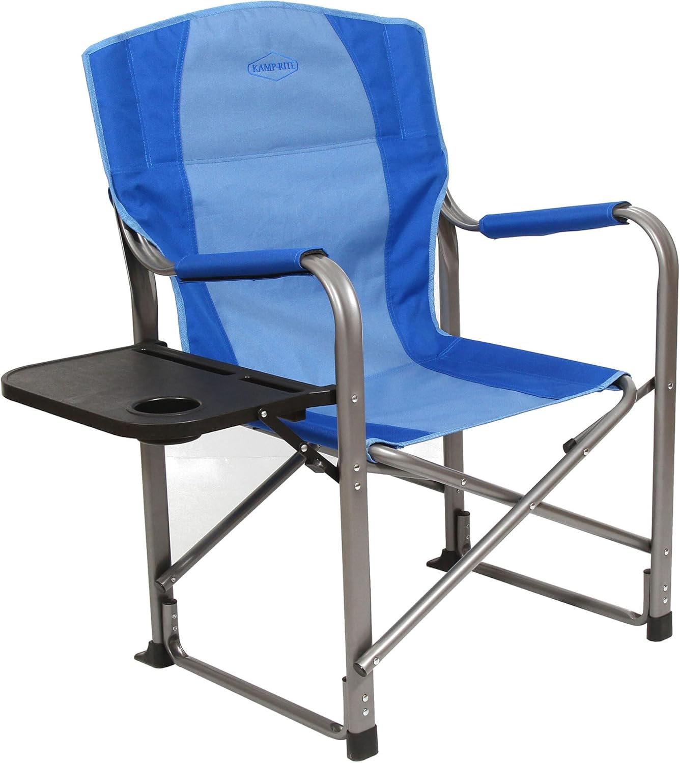 Kamp-Rite Director Portable Lounge Arm Chair Outdoor Furniture Folding Sports Chair with Side Table and Cup Holder, Blue (2 Pack)