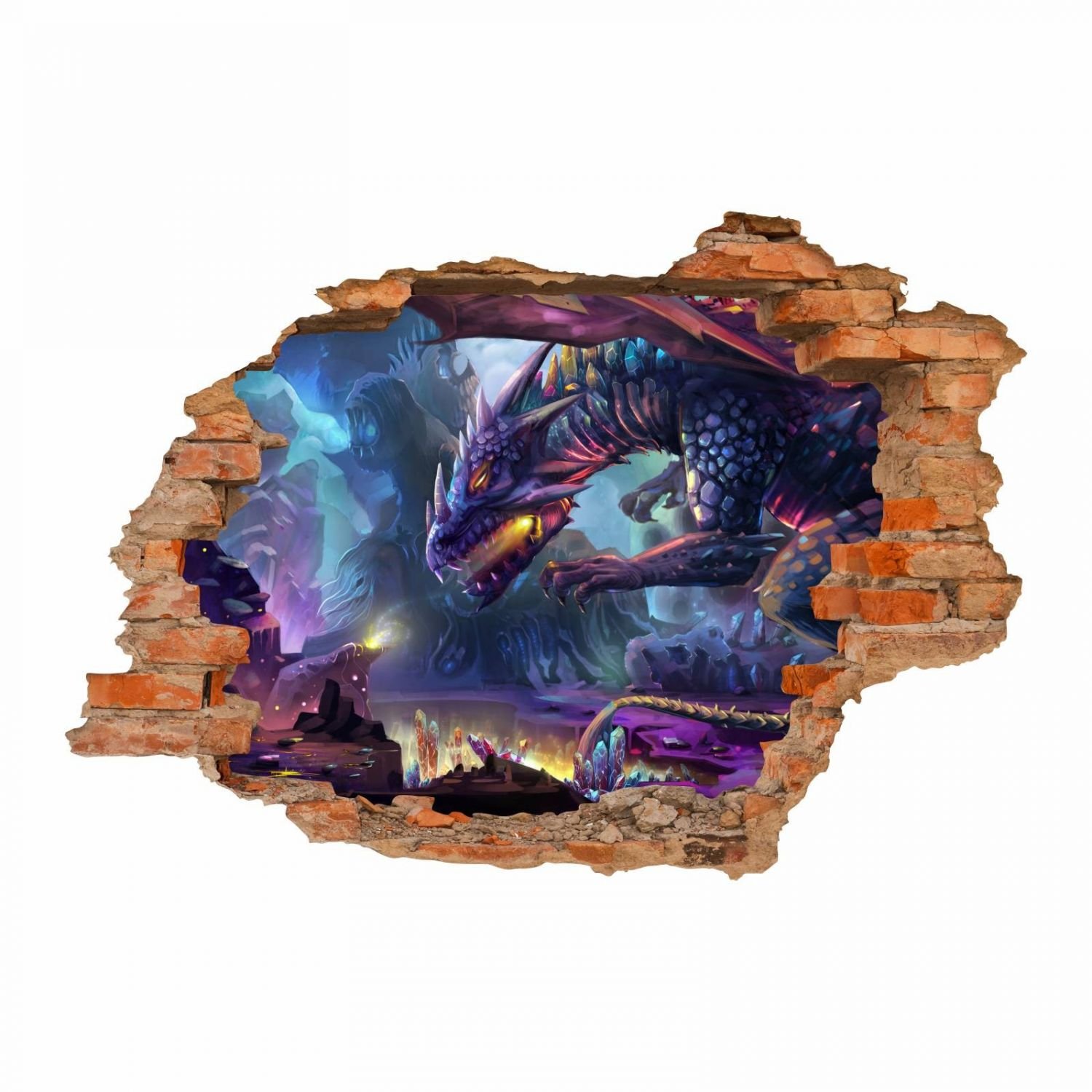 097 - Adesivo da parete a forma di drago fantasy, 5 misure, ideale per la cameretta dei bambini, viola., 1250 x 870 mm