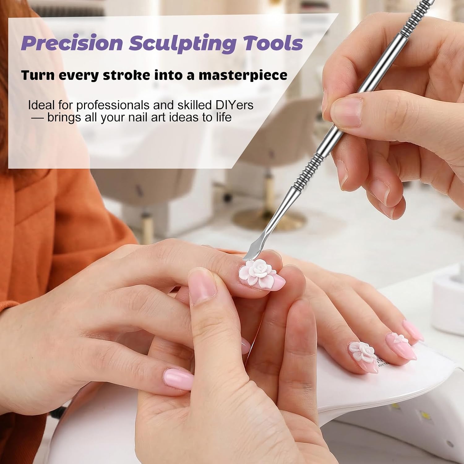 7Pcs Nail Art Sculpture Pen, Double-head 3D Sculpting Nail Art Tools, Stainless Steel Dotting Tools Nails Arts for Salon Home DIY, Acrylic Flower Design for Builder Gel Powder Applicator Manicure