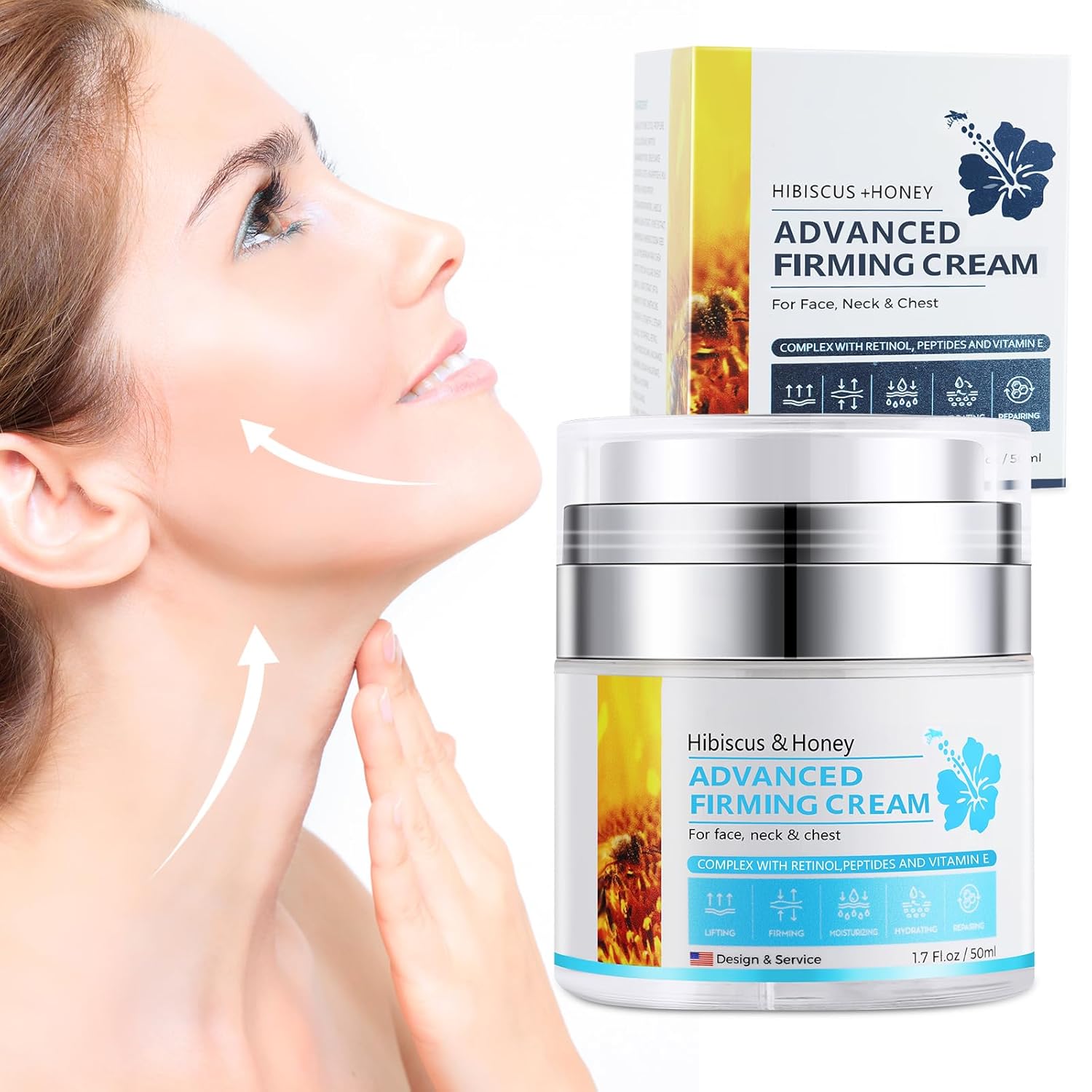 Lucoss 50ml Neck Firming Cream, Hibiscus & Honey Neck Creams for Tightening and Firming, Anti-Wrinkle Firming Cream for Neck and Face, Moisturizing & Hydrating with Collagen Retinol, Peptide