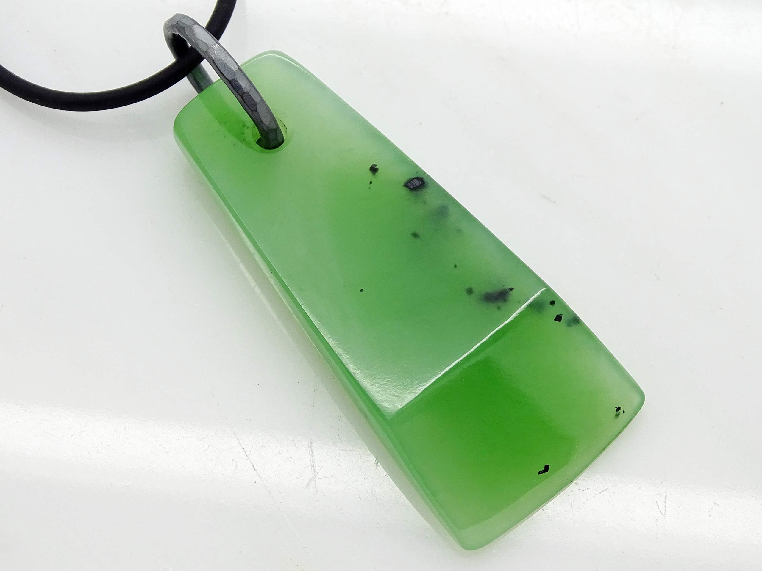 big Jade pendant silver, Nephrite Jade necklace black silver, rare gemstone pendant gift for him, big mens pendant, unique mens gift