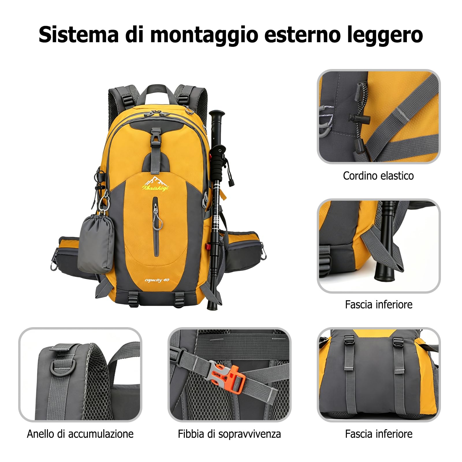 Zaino da Escursionismo 40L Zaino Giornaliero Traspirante con Sistema Ergonomico Anti Pressione Zaini Outdoor Impermeabile per Campeggio Viaggi Blu Scuro