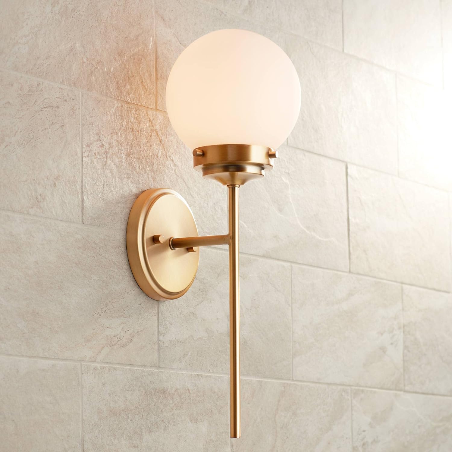 360 Lighting Ayva Modern Wall Light Sconce Sleek Brass Gold Metal Hardwired 6" Fixture White Glass Globe Shade for Bedroom Bathroom Vanity Reading Living Room Hallway House Home Decor