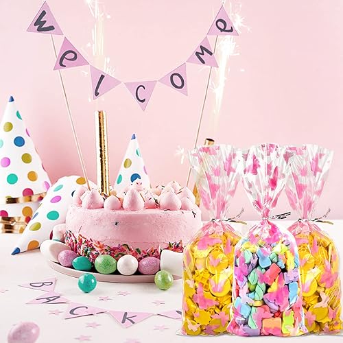 Miniatura 5 de Paquete de 100 bolsas de celofán de mariposa, bolsas de celofán rosa, bolsa de golosinas de mariposa, bolsas de dulces para baby shower, suministros