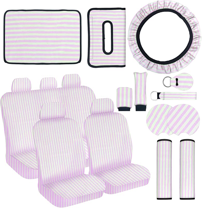 Kit completo de capas para interior automotivo JINGSEN com capa para volante, bancos e acessórios listrados para sedãs e SUVs
