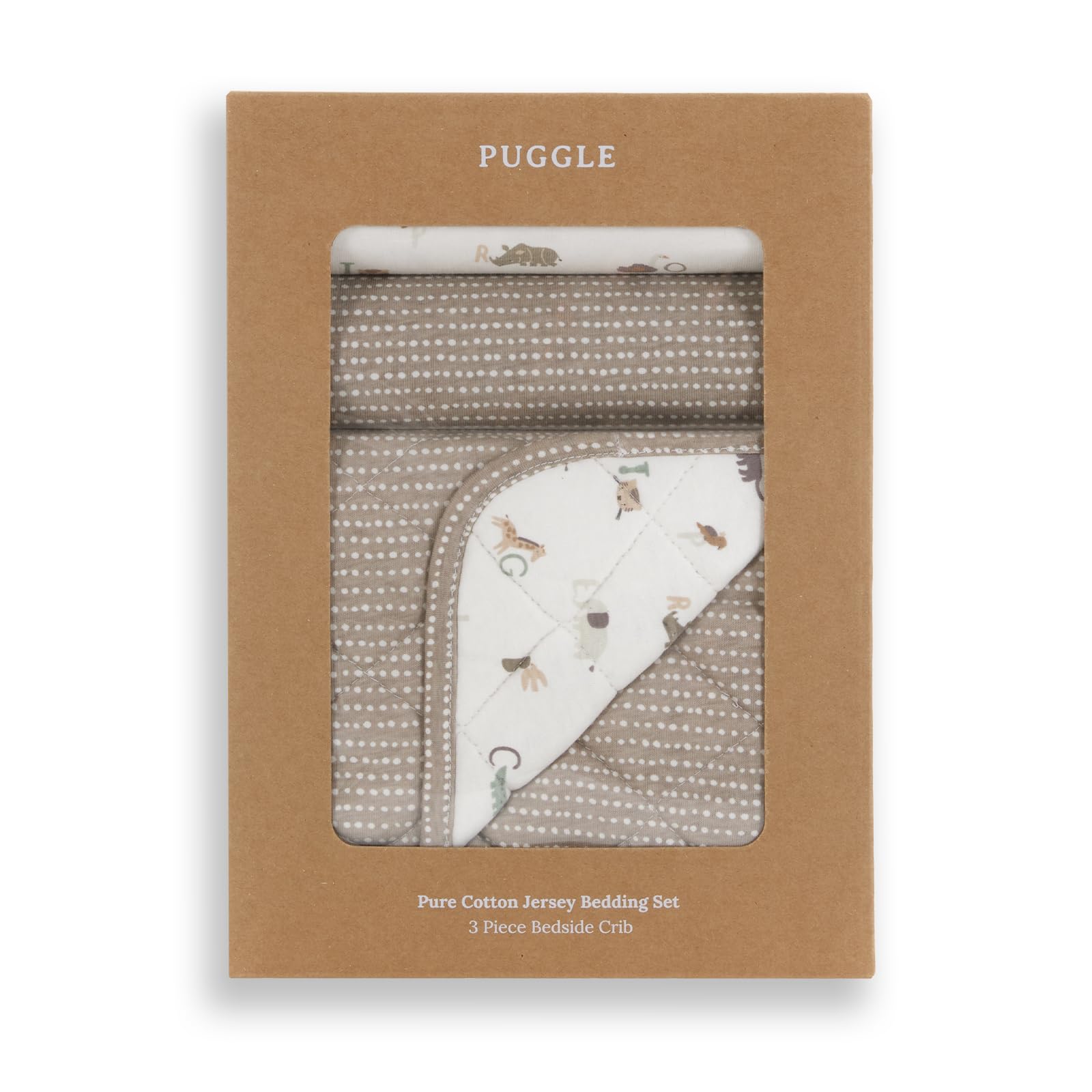 Puggle Safari Wild At Heart 3-Piece Pure Cotton Jersey Bedside Crib Bedding Set - /Latte